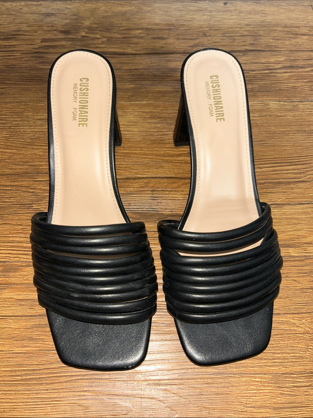 Cushionaire Black Ribbed Strappy Mule Heels for Women